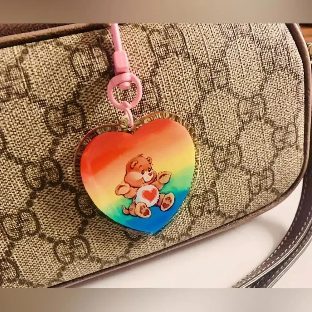 Care Bears Bag Charm Tenderheart, Rainbow Heart Dual Side Keychain Key Holder